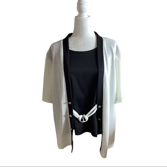 ST Anthony White & Black Short Sleeve Scoop Neck Blouse - Picture 1 of 5